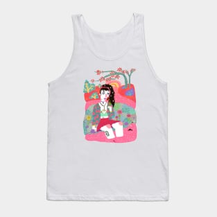 Girl sitting alone in the grass by the river Tank Top